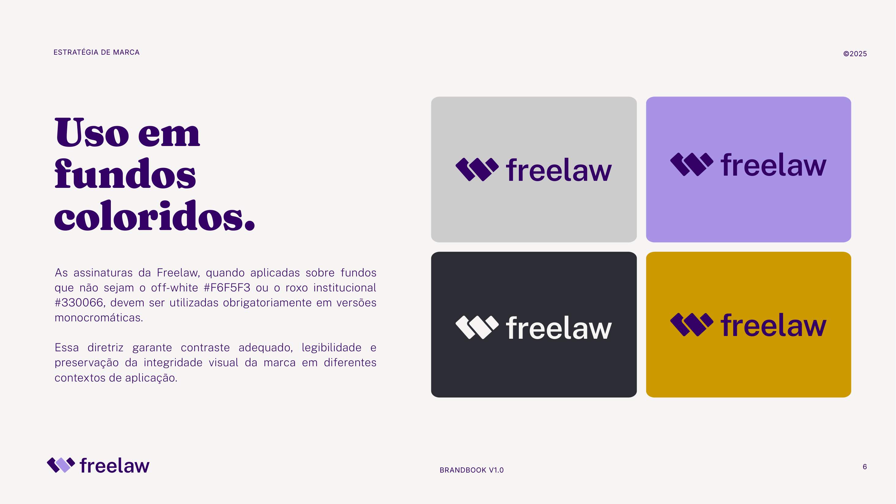 Logo Freelaw em fundos coloridos